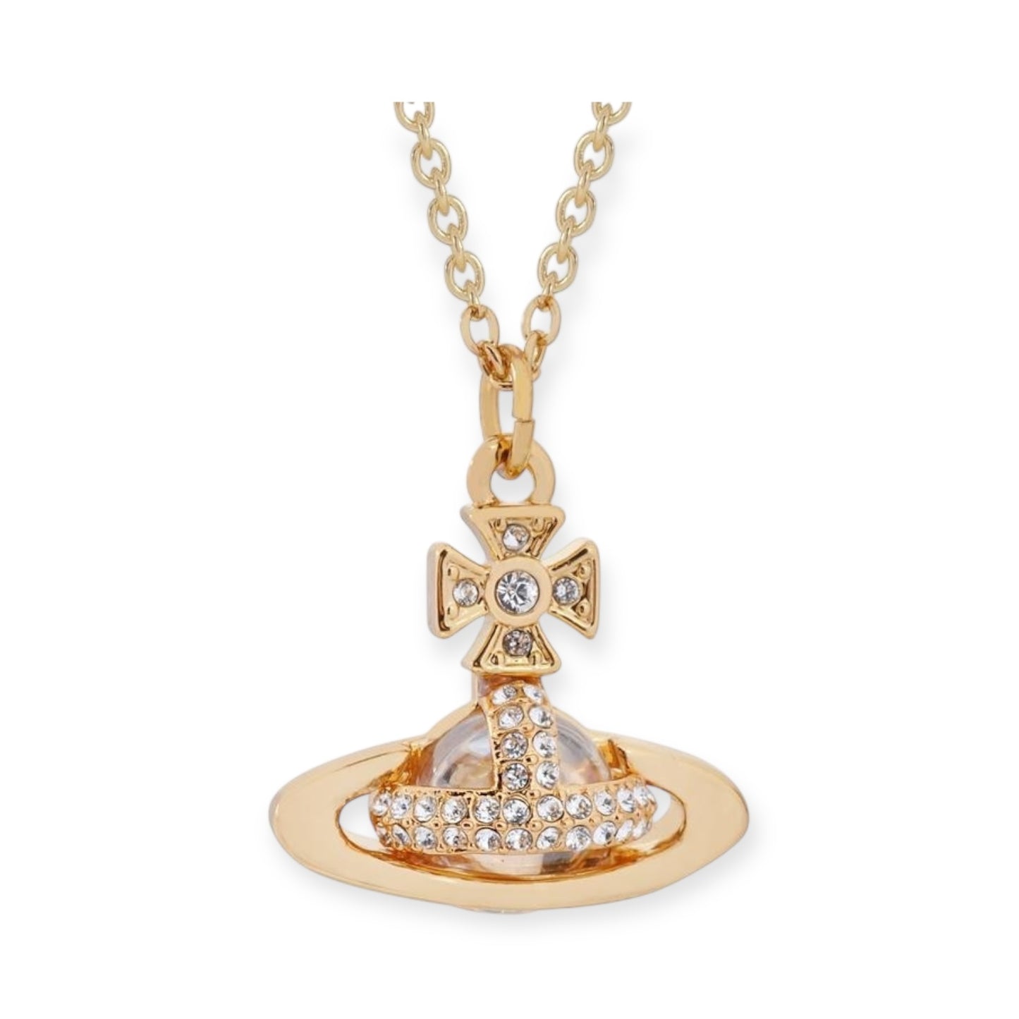 2D Gem Studded Clear Orb Pendant Necklace Gold & Silver (2 Colors & 2 Sizes)