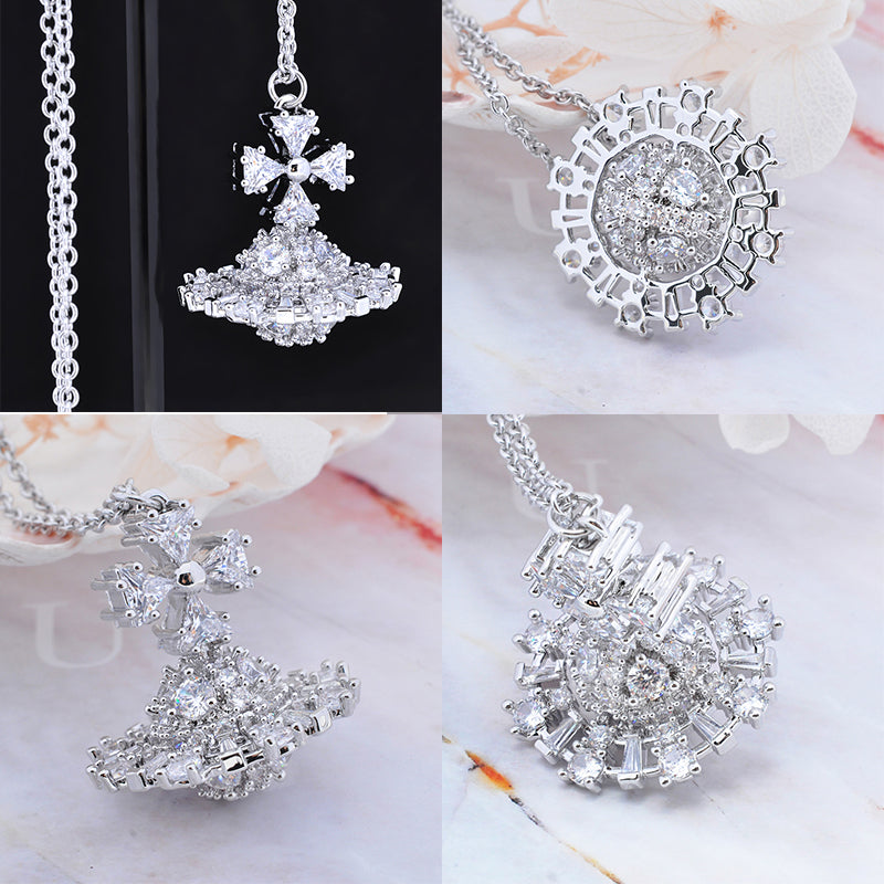 Multi Gem Crystal Design 3D Abstract Orb Pendant Necklace Gold & Silver (2 Colors)