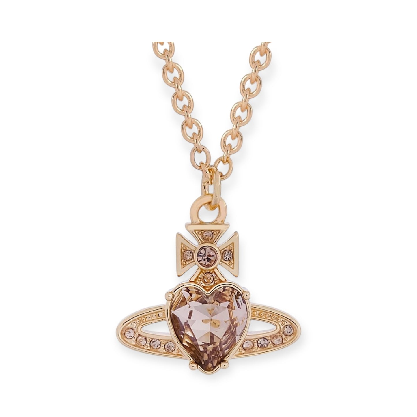 Princess Heart Shaped Gemstone Studded Orb 2D Pendant Necklace (5 Colors)