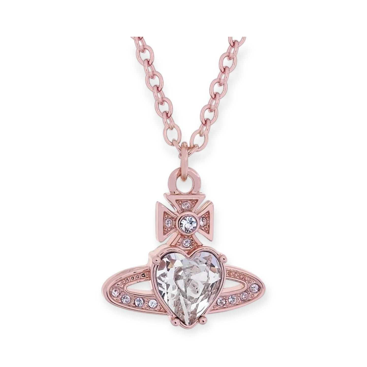 Princess Heart Shaped Gemstone Studded Orb 2D Pendant Necklace (5 Colors)