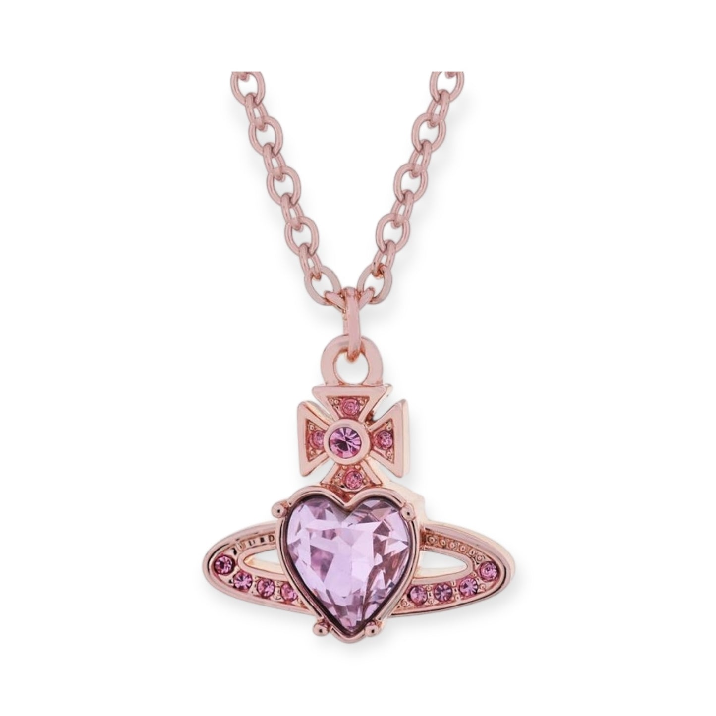 Princess Heart Shaped Gemstone Studded Orb 2D Pendant Necklace (5 Colors)