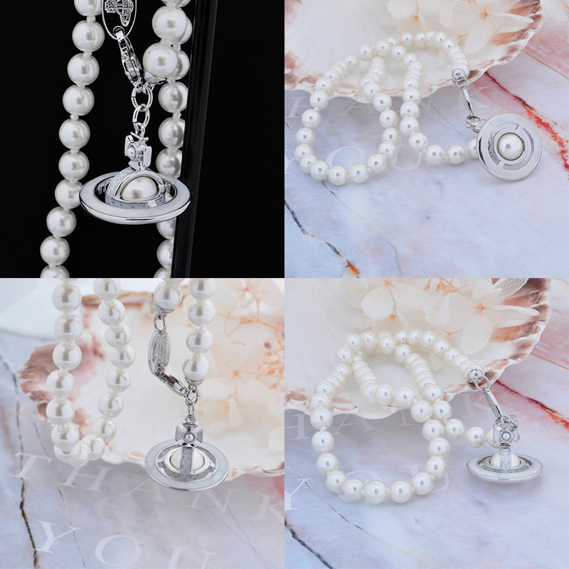 Mini Pearl Orb Hanging Pendant Colored Striped Rim Design Necklace (6 Colors)