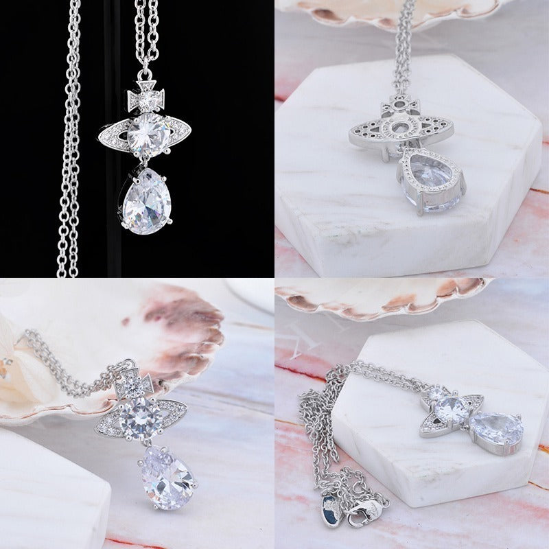 Multicolor Gem Orb Pendant Hanging Tear Drop Necklace (4 Colors)