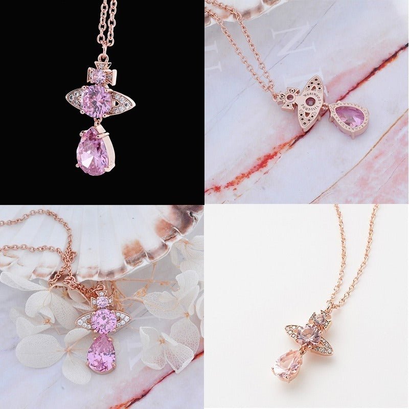 Multicolor Gem Orb Pendant Hanging Tear Drop Necklace (4 Colors)