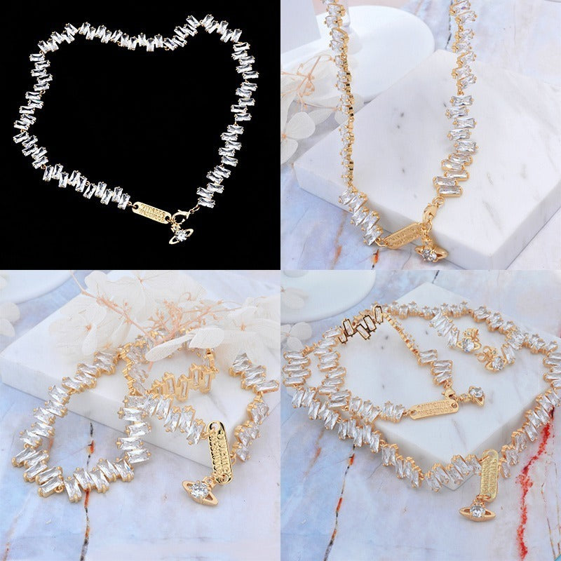 Crystal Shards Hanging Orb Pendant Choker Necklace Gold & Silver (2 Colors)