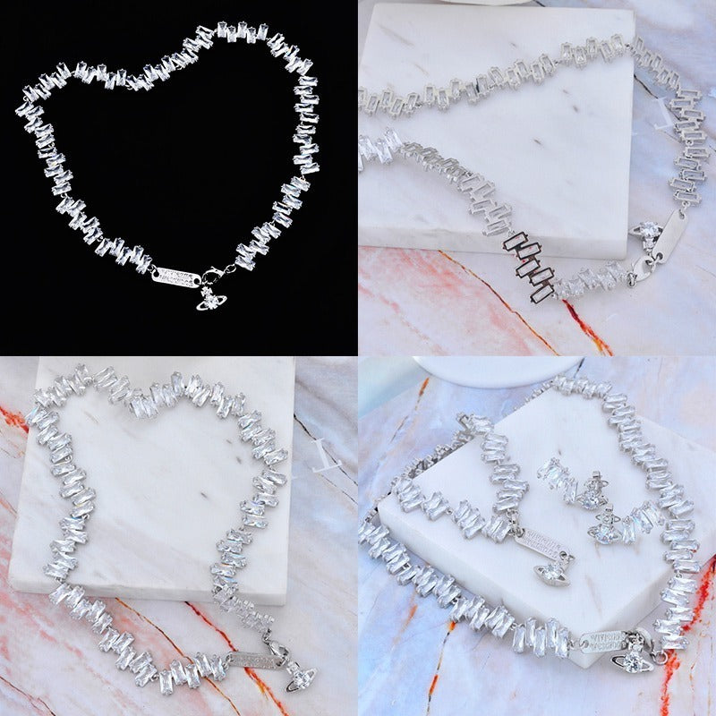 Crystal Shards Hanging Orb Pendant Choker Necklace Gold & Silver (2 Colors)