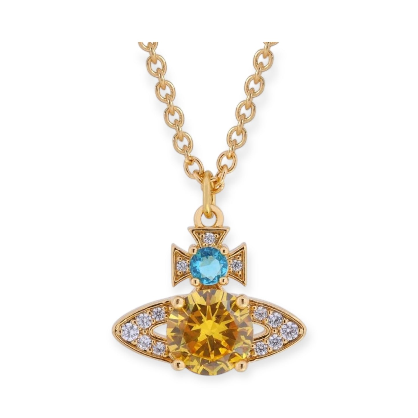 Multicolor Gem Encrusted Studded Orb Pendant Necklace (4 Colors)