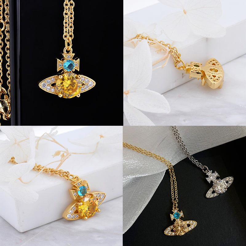 Multicolor Gem Encrusted Studded Orb Pendant Necklace (4 Colors)