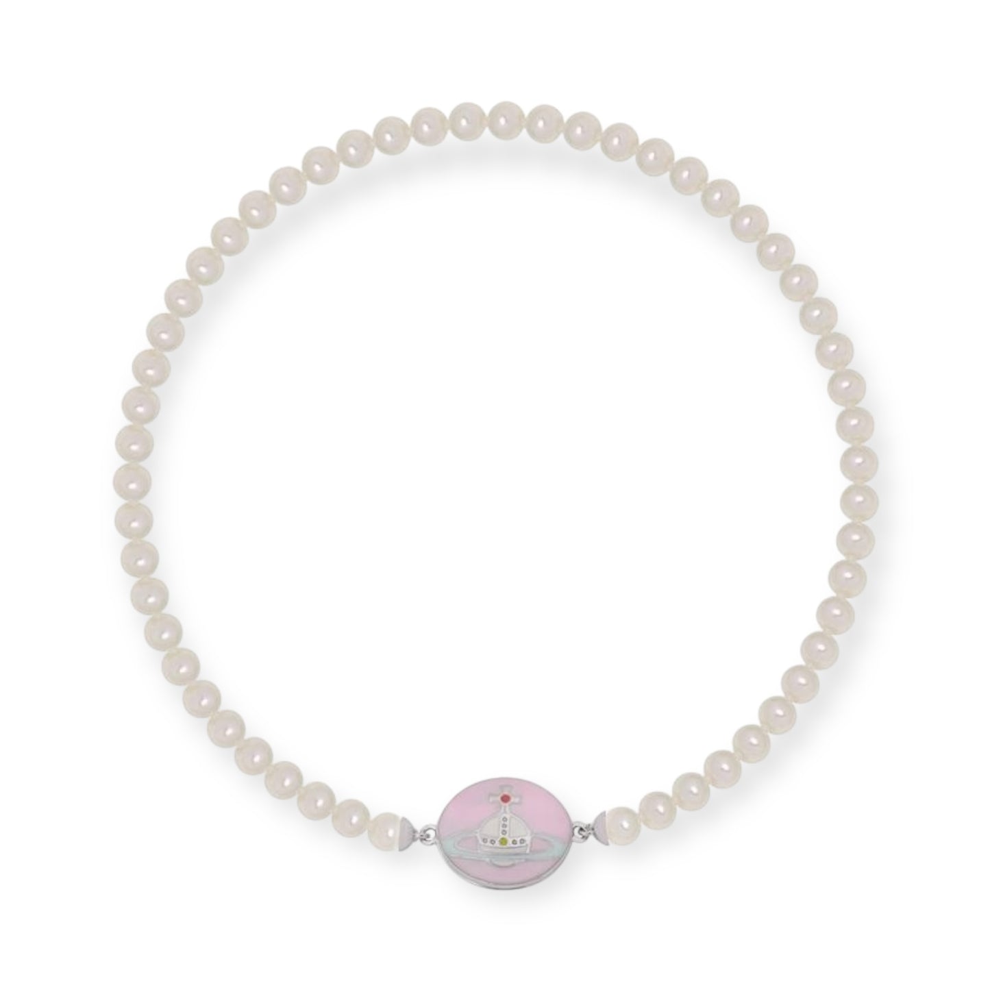 Beaded Pearl Chain Orb Engraved Pendant Magnetic Clasp Choker Necklace (4 Colors)