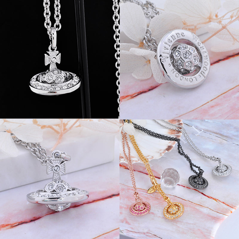 Multicolor Gem Studded Soccer Ball Design Orb Pendant Necklace (4 Colors)