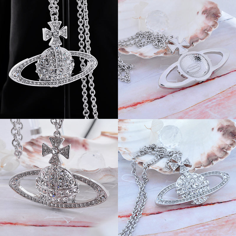 Large Gem Studded Encrusted Orb Pendant Necklace (3 colors)