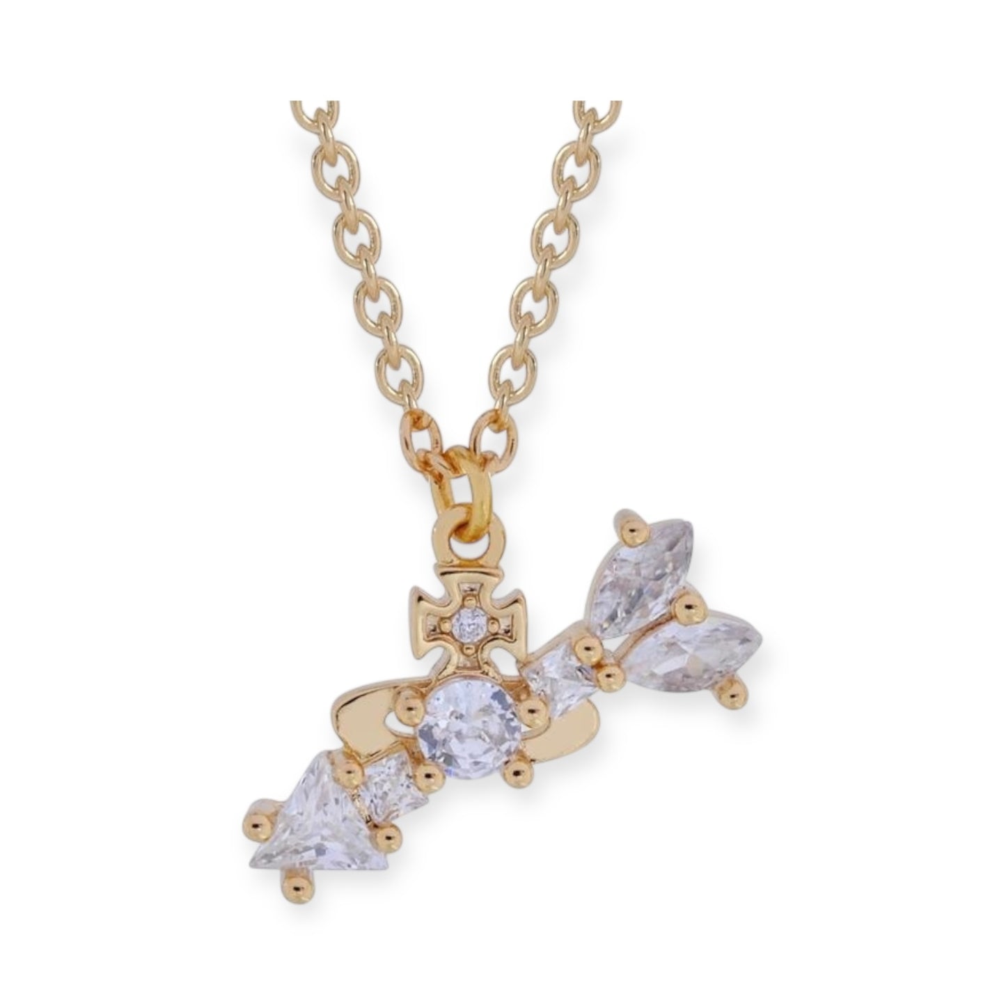 Multi Gem Abstract Arrow Design Pendant Necklace Gold & Silver (2 Colors)