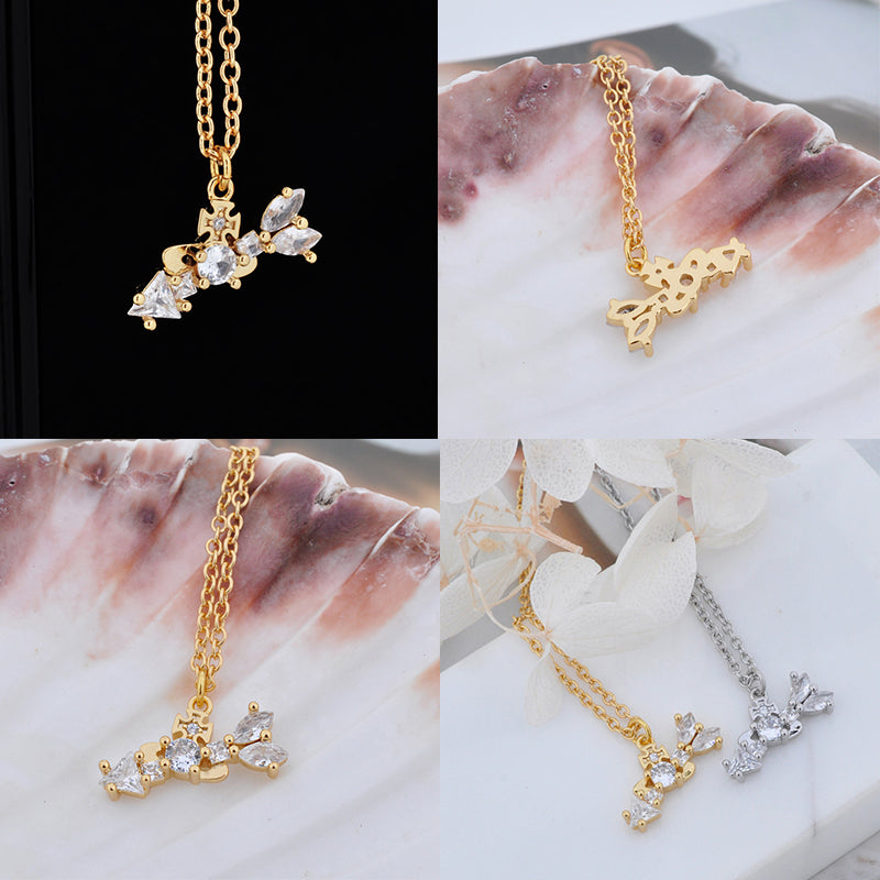 Multi Gem Abstract Arrow Design Pendant Necklace Gold & Silver (2 Colors)