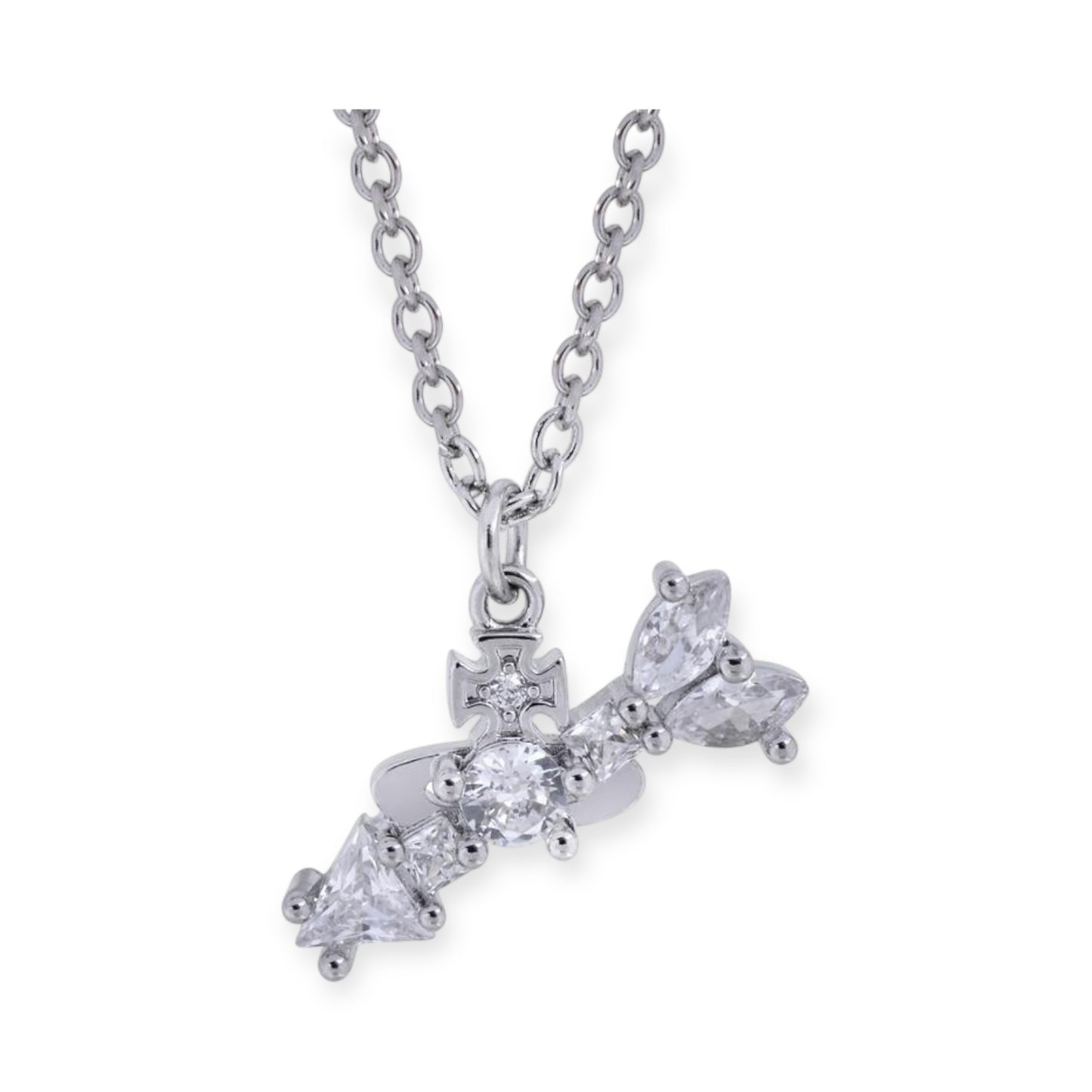 Multi Gem Abstract Arrow Design Pendant Necklace Gold & Silver (2 Colors)