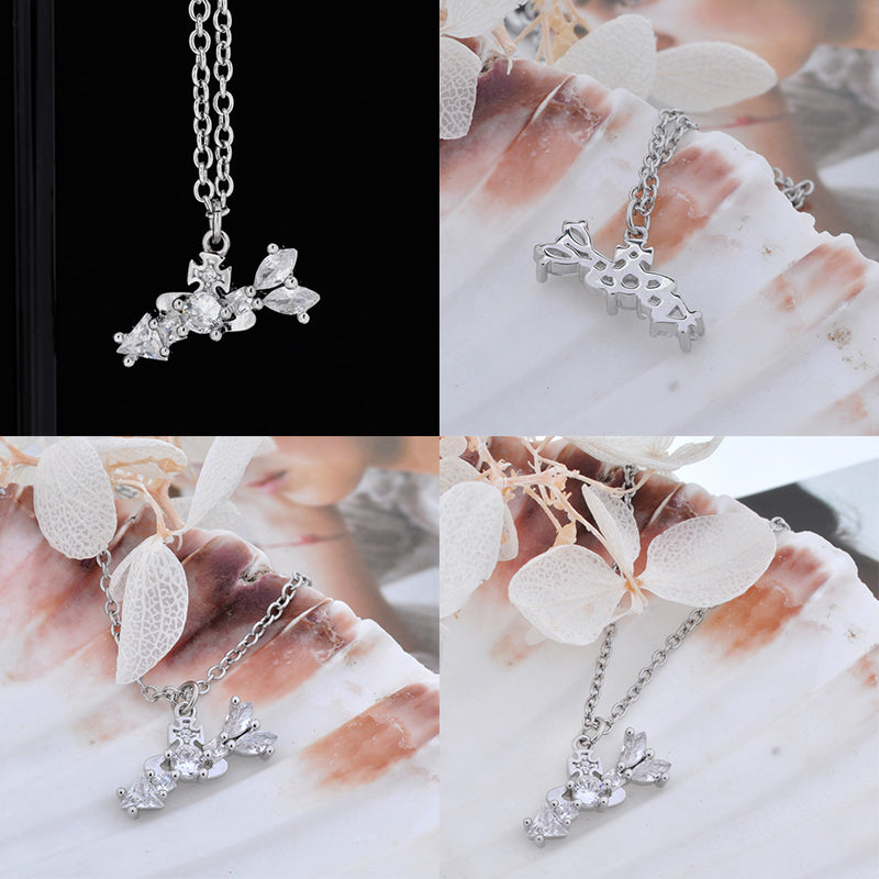 Multi Gem Abstract Arrow Design Pendant Necklace Gold & Silver (2 Colors)