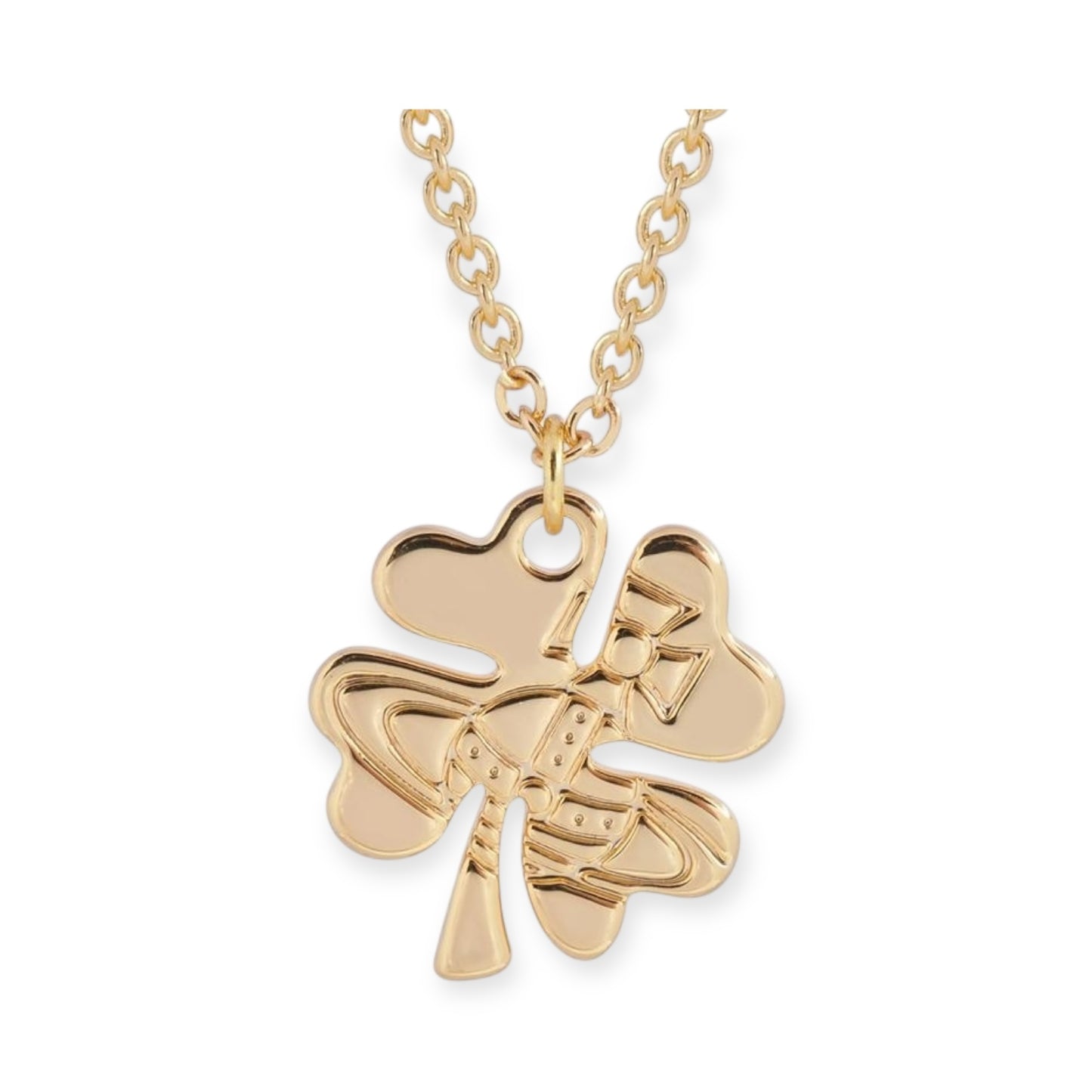 Lucky Clover Staple Engraved Orb Pendant Necklace Gold & Silver (2 Colors)