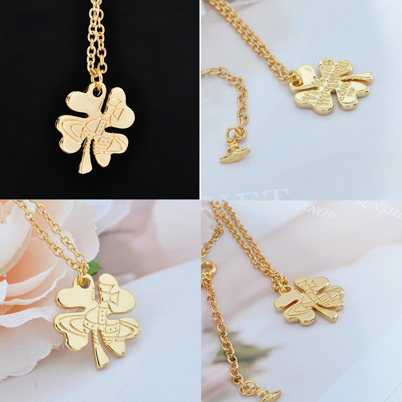 Lucky Clover Staple Engraved Orb Pendant Necklace Gold & Silver (2 Colors)