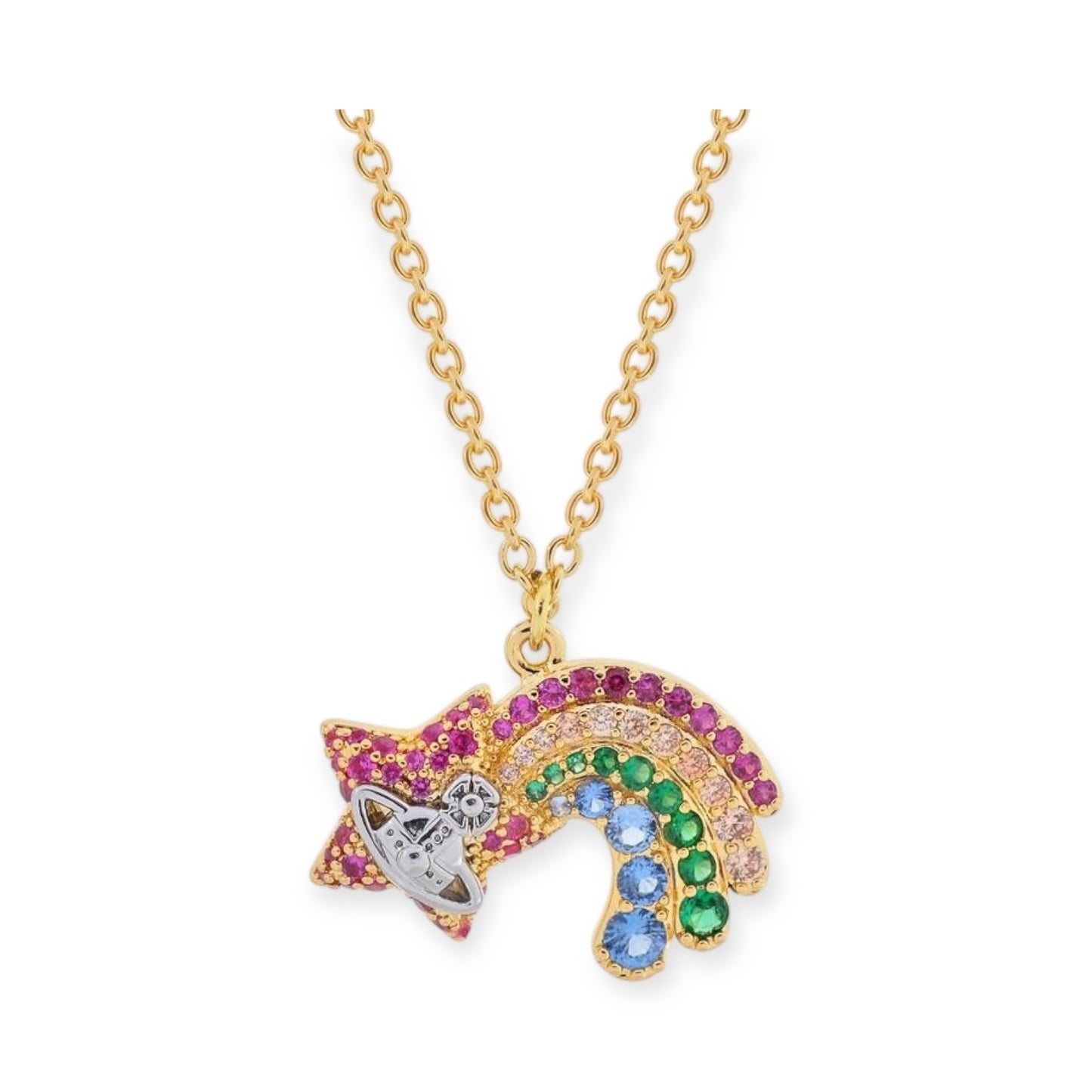 Shooting Rainbow Star Multicolored Orb Design Pendant Gold & Silver (2 Colors)