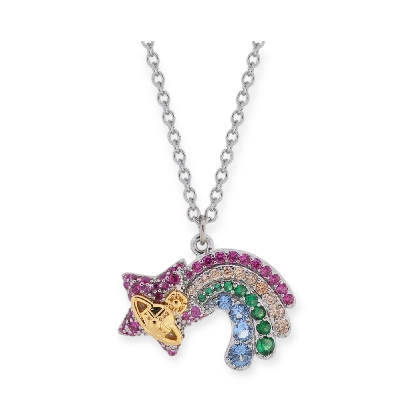 Shooting Rainbow Star Multicolored Orb Design Pendant Gold & Silver (2 Colors)