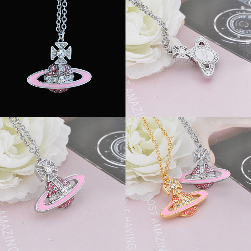 Multi Star Orb Pendant Necklace Black & Pink (2 Color)