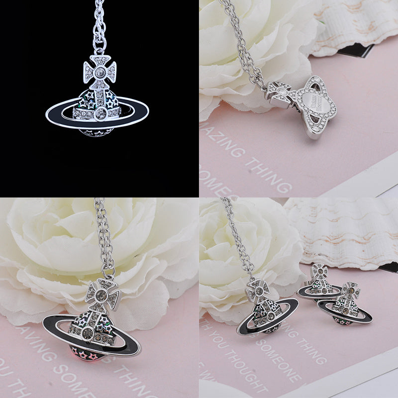 Multi Star Orb Pendant Necklace Black & Pink (2 Color)