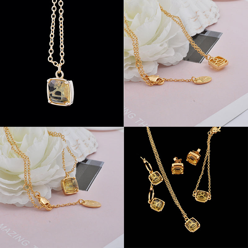 Colored Glass Square Orb Design Pendant Necklace (3 Colors)