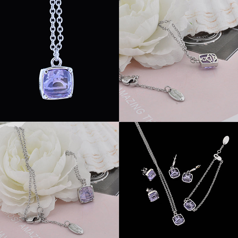 Colored Glass Square Orb Design Pendant Necklace (3 Colors)