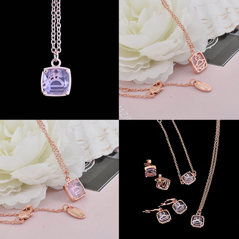 Colored Glass Square Orb Design Pendant Necklace (3 Colors)