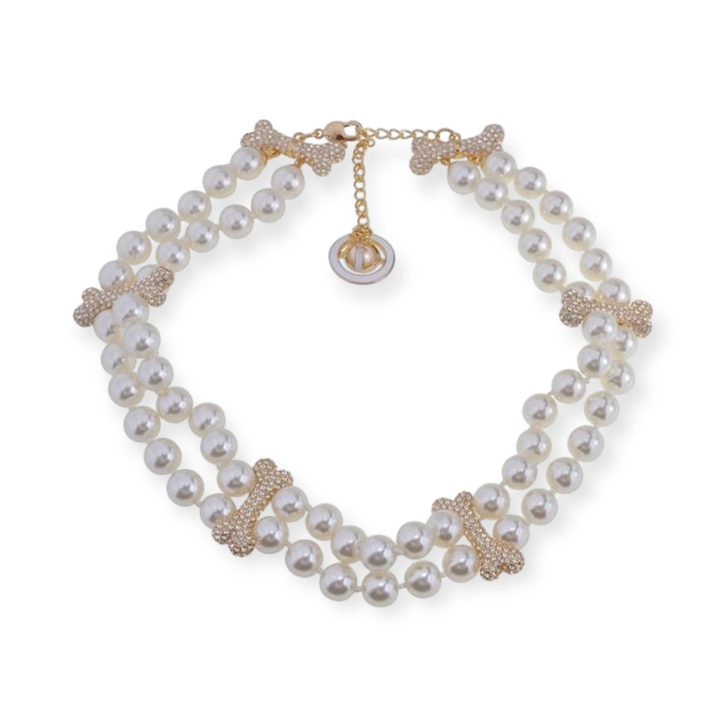 Double Layer Pearl Gem Studded Multi Bones Orb Clasp Choker Necklace Gold & Silver (2 Color)