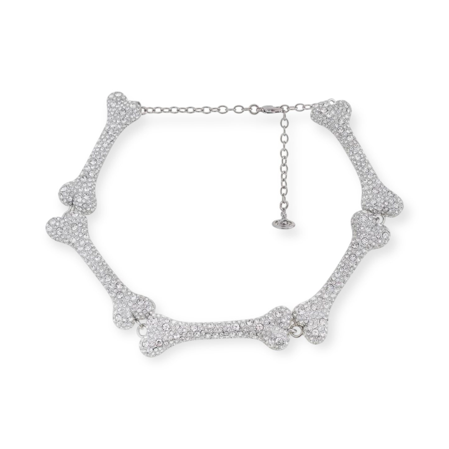 Medium Multi Repeated Bones Silver Gem Studded Choker Necklace