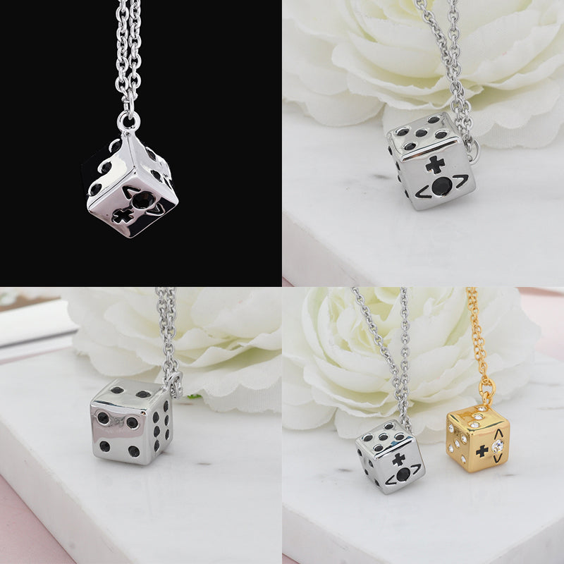 Dice Design Engraved Orb Necklace Gold & Silver (2 Colors)