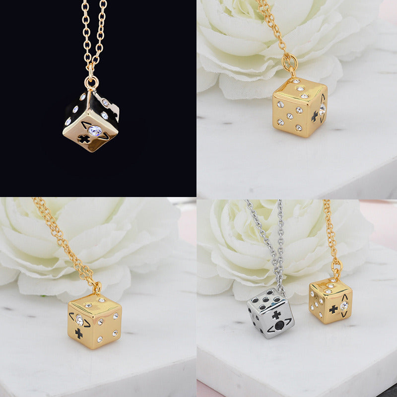 Dice Design Engraved Orb Necklace Gold & Silver (2 Colors)