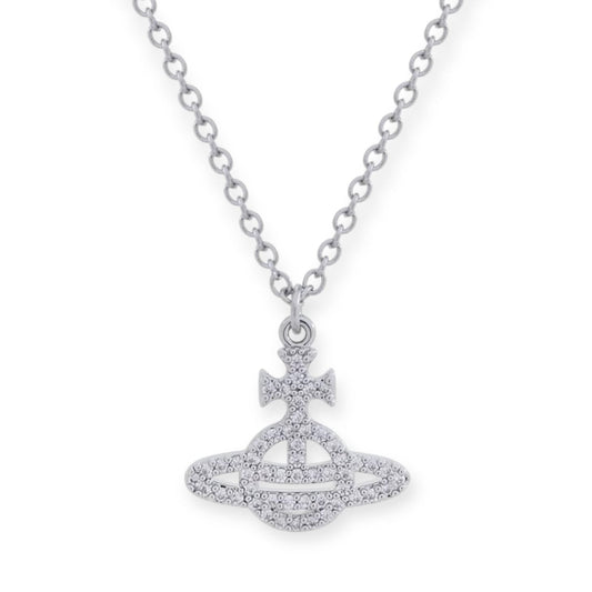 Gem Studded Encrusted Outline Orb Pendant Necklace