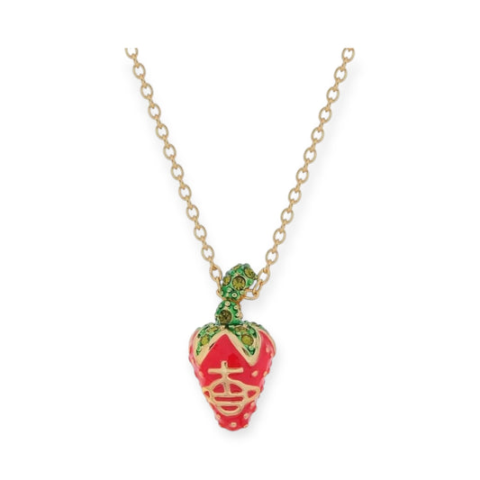 Strawberry Orb Engraved Gold Chain Pendant Necklace
