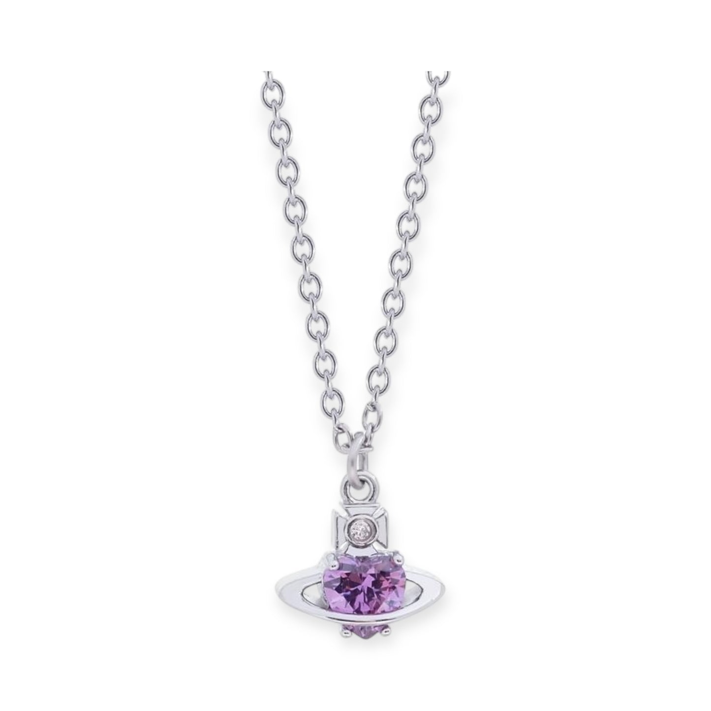 Mini Heart Gemstone Orb Pendant Necklace Purple & Silver (2 Colors)