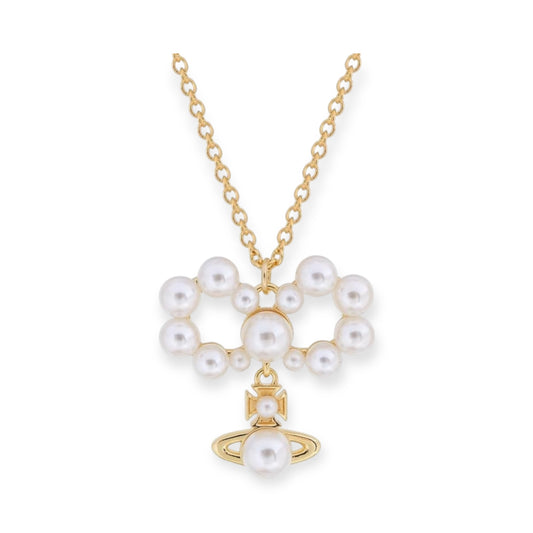 Mini Pearl Orb Pendant Hanging Pearl Ribbon Gold & Silver Necklace (2 Colors)