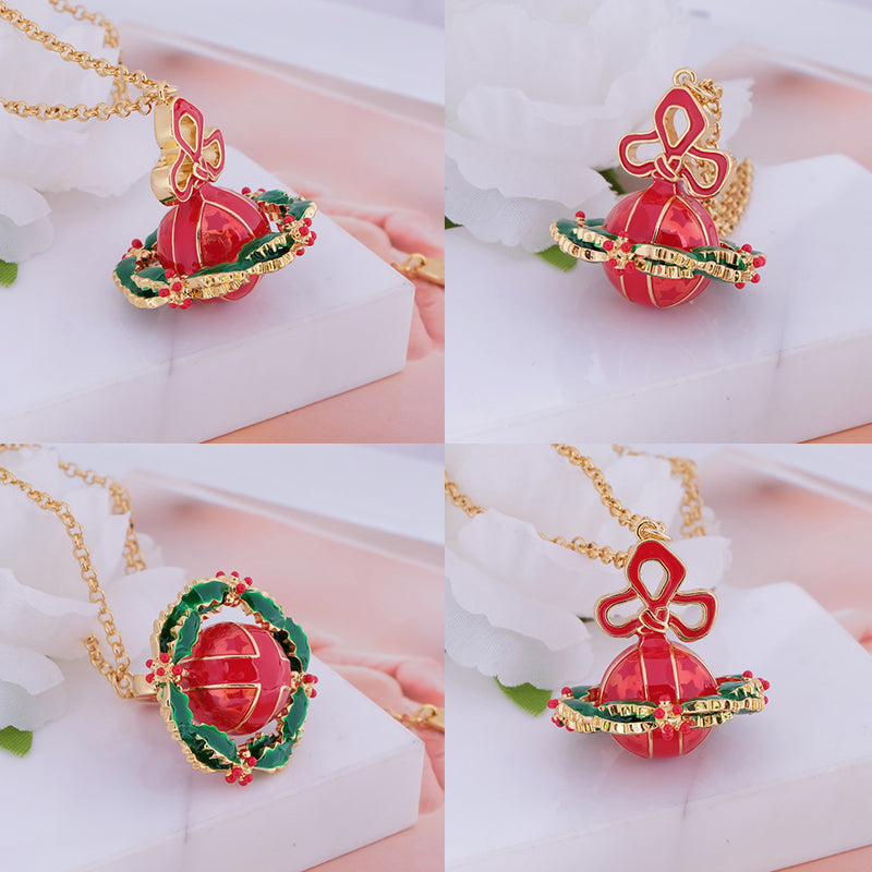 Christmas Holiday Edition Red Gold Orb Pendant Necklace