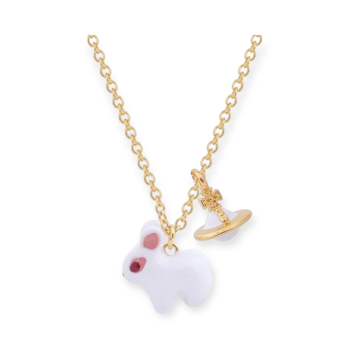 Bunny Rabbit White Red Eyes Orb Pendant Necklace