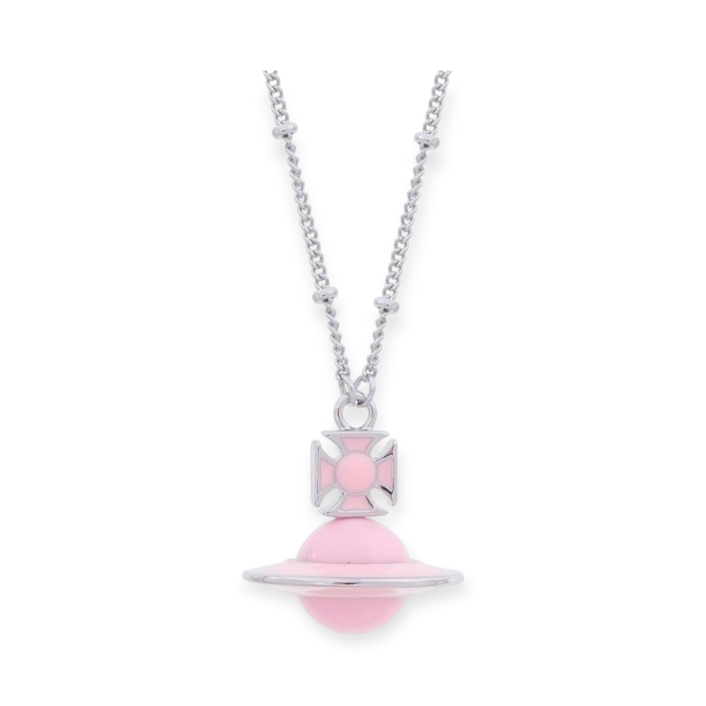 Pastel Outlined Pendant Orb Necklace White & Baby Pink (2 Colors)
