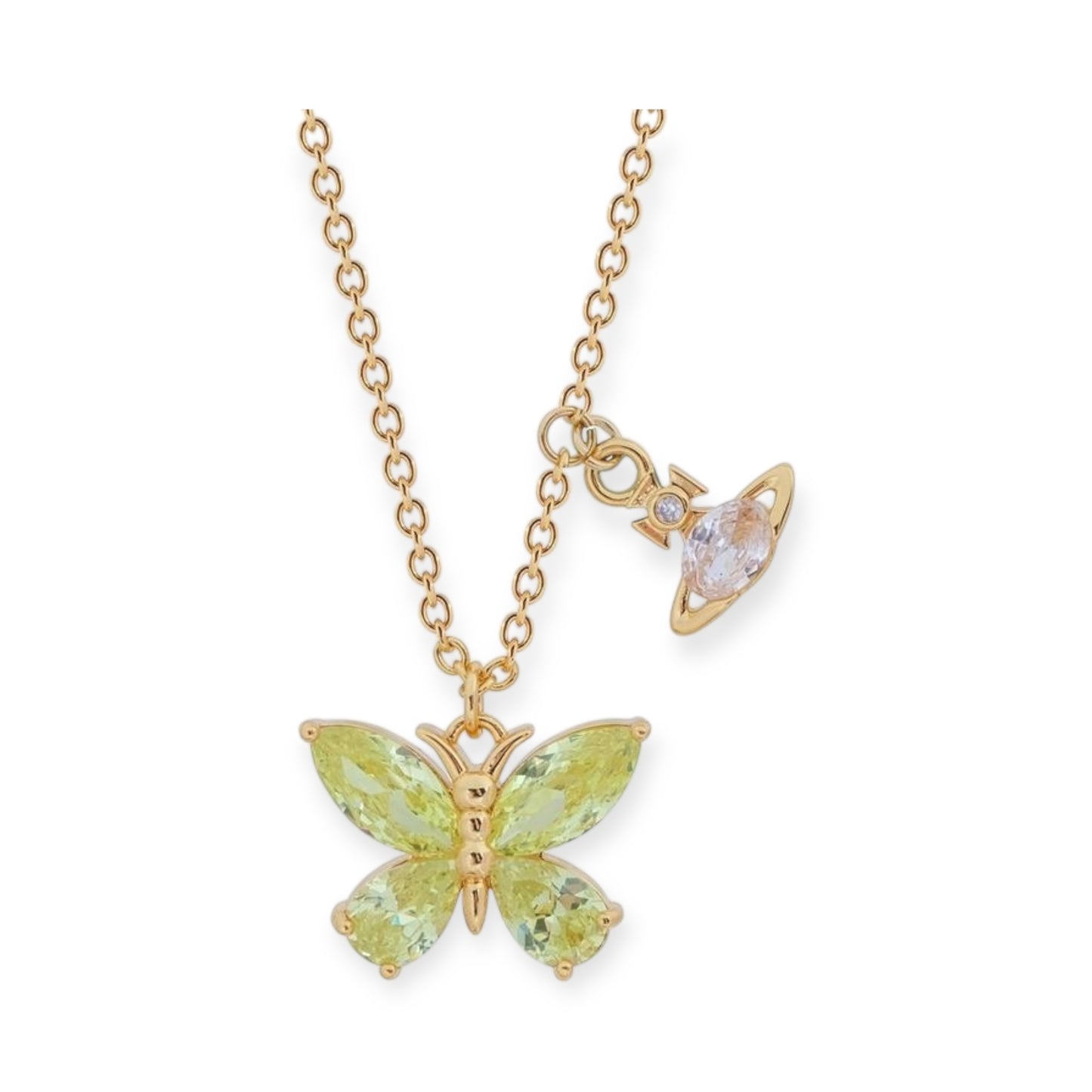 Butterfly Gemstone Orb Pendant Necklace (4 Colors)