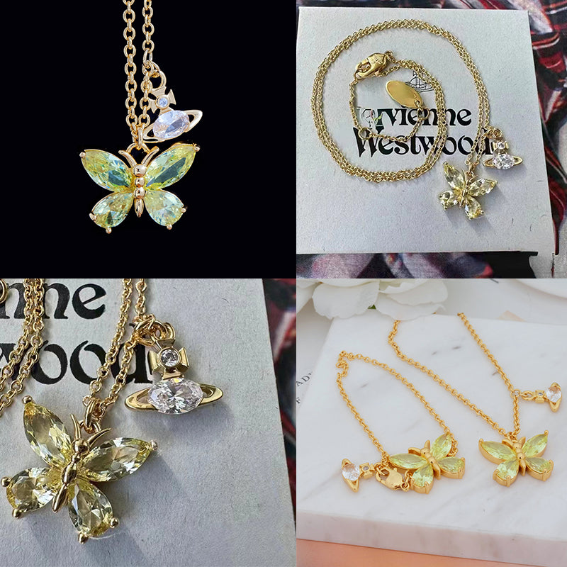 Butterfly Gemstone Orb Pendant Necklace (4 Colors)