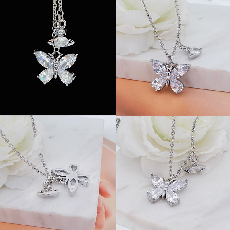 Butterfly Gemstone Orb Pendant Necklace (4 Colors)