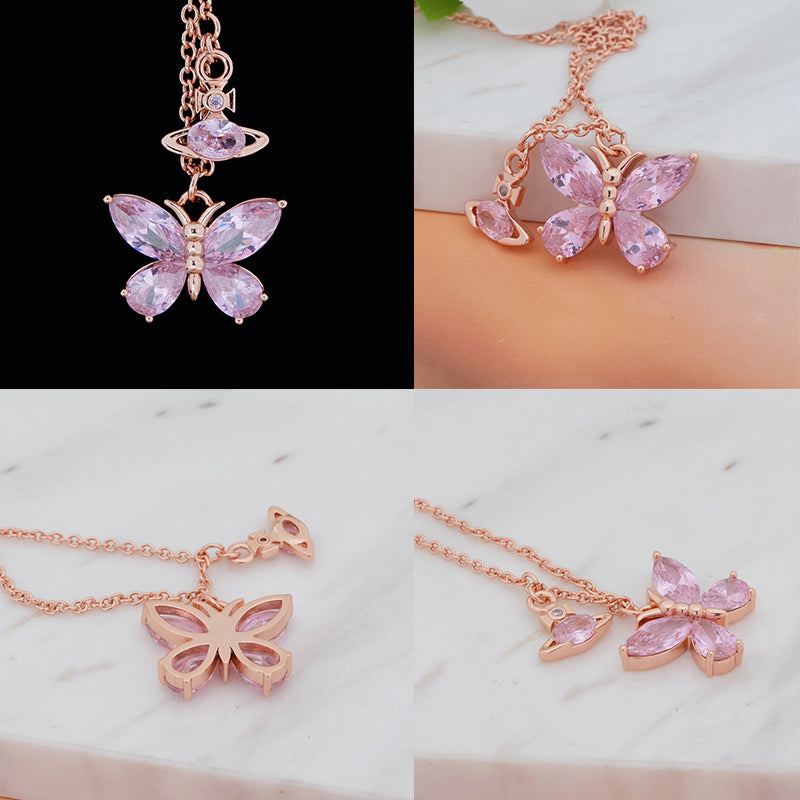 Butterfly Gemstone Orb Pendant Necklace (4 Colors)