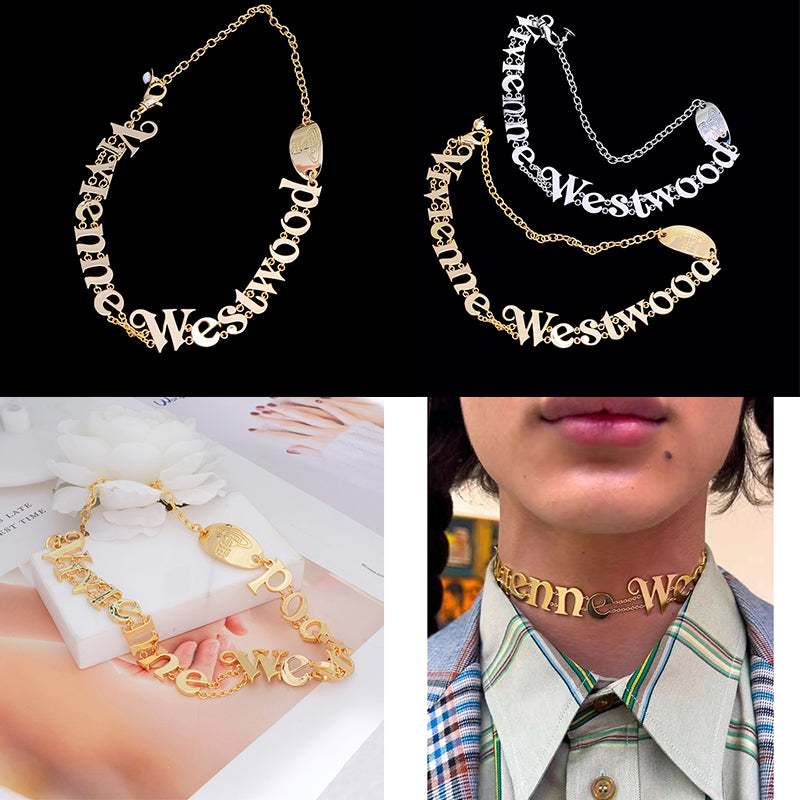 Curved Spellout Letters Statement Name Double Chain Gold & Silver (2 Colors)