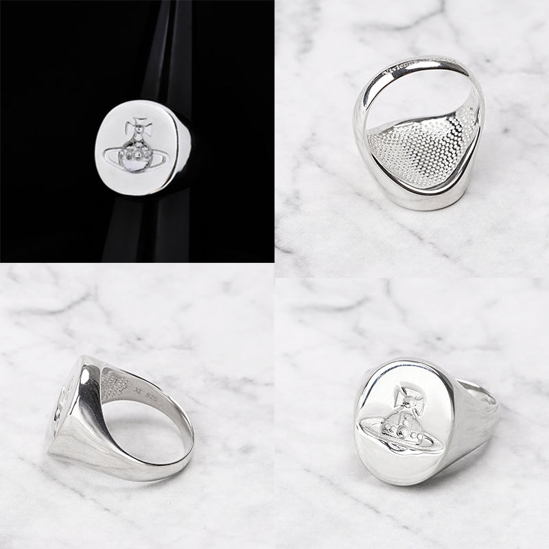 Orb Engraved Design Circle Shape Chunky Stamp Signet Ring (2 colors)
