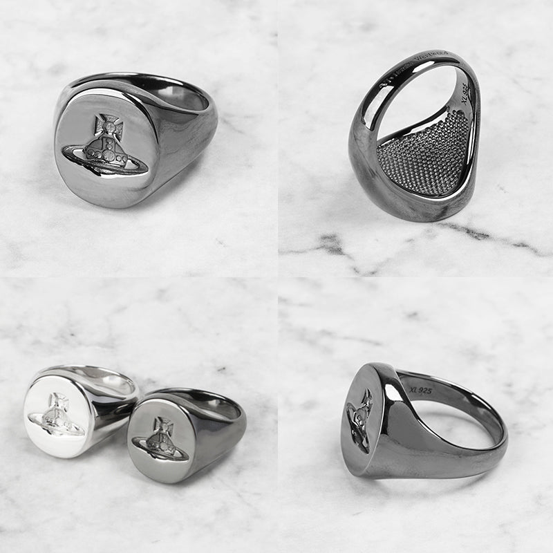 Orb Engraved Design Circle Shape Chunky Stamp Signet Ring (2 colors)