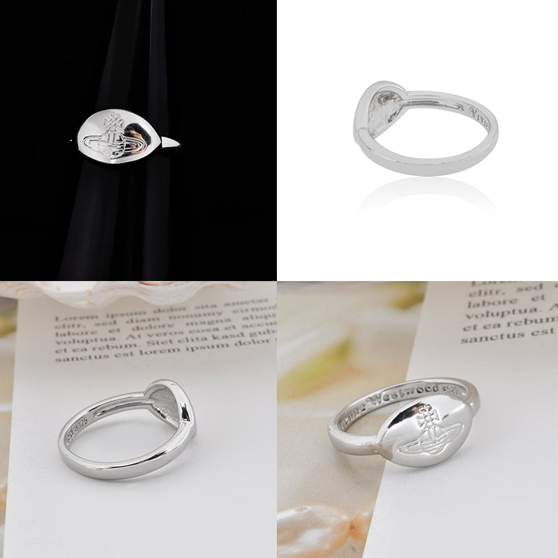 Flat Oval Shape Orb Engraved Design Stamp Signet Ring (4 colors)