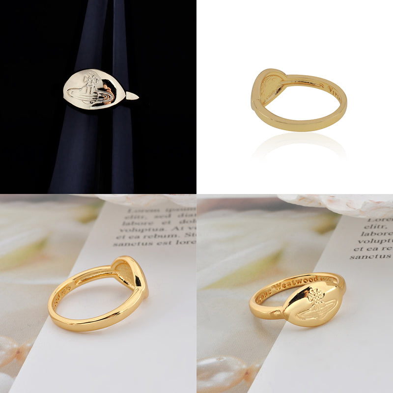 Flat Oval Shape Orb Engraved Design Stamp Signet Ring (4 colors)