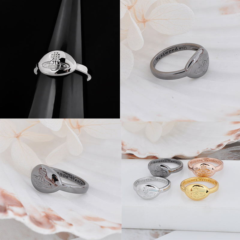 Flat Oval Shape Orb Engraved Design Stamp Signet Ring (4 colors)