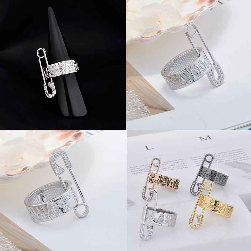 Safety Pin Gem Studded Ring (3 Colors)